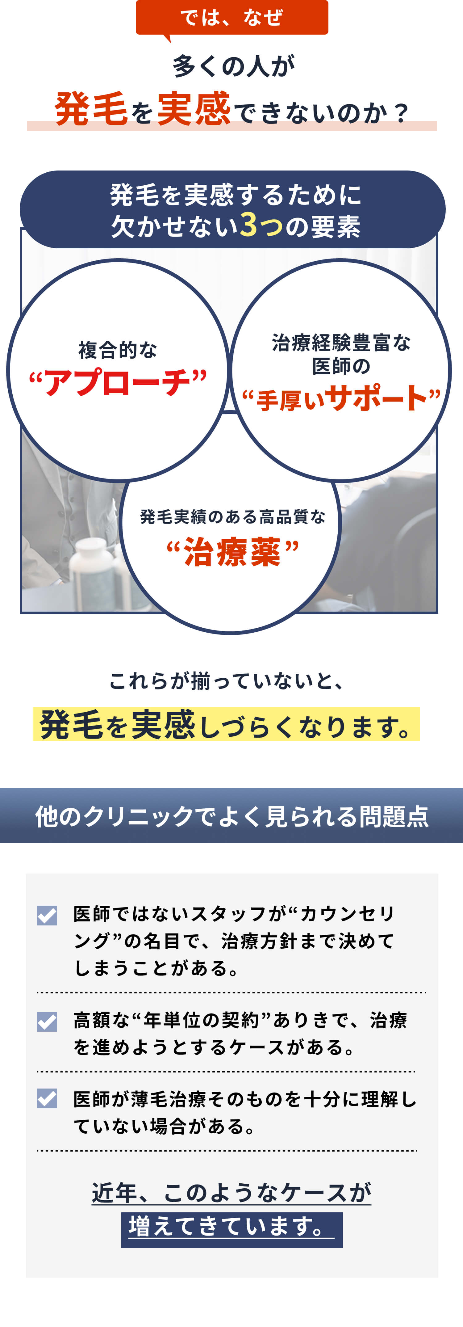 では、なぜ多くの人が発毛を実感できないのか？