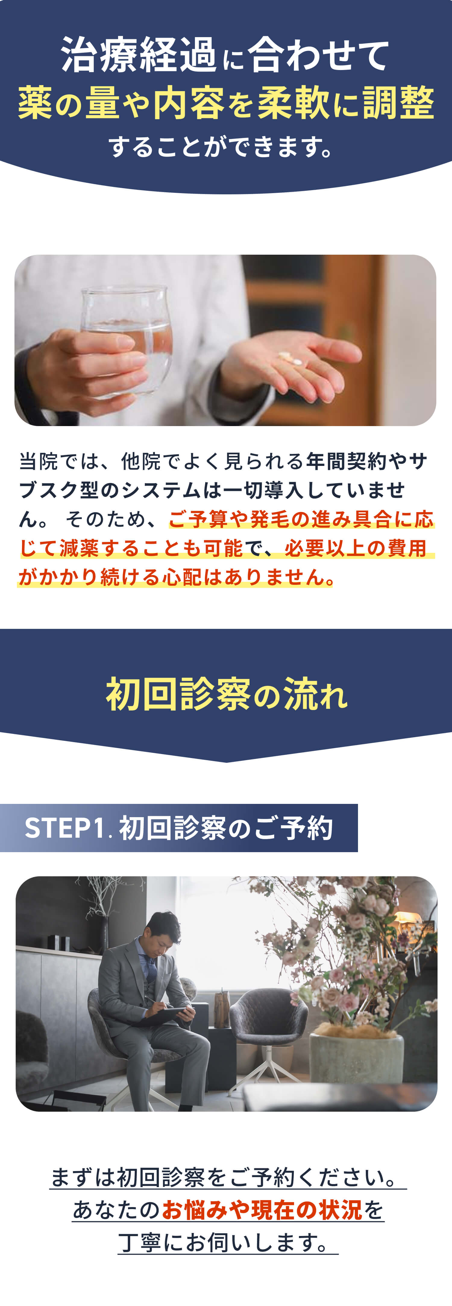 治療経過に合わせて薬の量や内容を柔軟に調整することができます